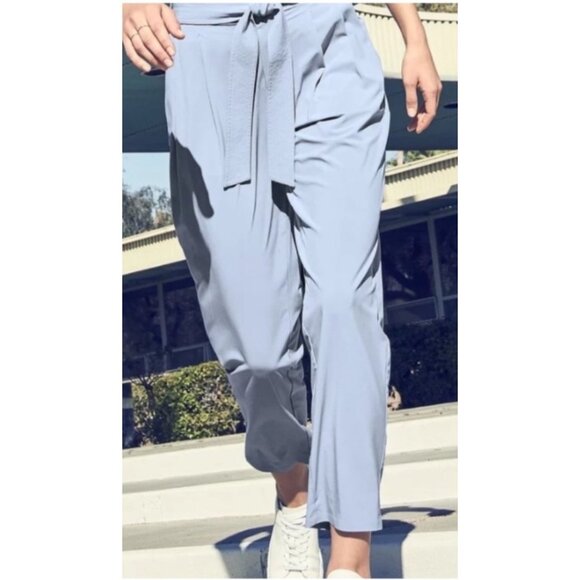 NWT Athleta Size 8 Skyline II Paperbag Waist Light Blue Pants Tie Waist - Picture 2 of 11